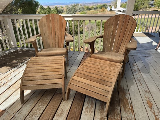 Solid Wood Adirondack Chairs Featuring Matching Curved Slatted Footstools