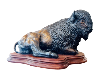 Stephen LeBlanc Bison Bronze Sculpture On Swivel Wooden Base Artist Proof