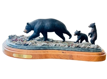 'Fish'in Lesson' By Todd A Swaim American Black Bear Cold Painted Bronze Sculpture