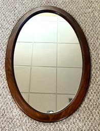 Dark Brown Stained Wooden Framed Oval Wall Mirror