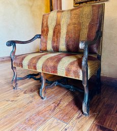 Vintage Sofa Bench Settee Loveseat Alligator Skin