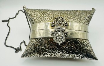 Vintage Antique Silver Played Coin Purse / Pillow Purse W/ Scrolling Design