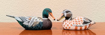 Vintage Hand Carved And Painted Wooden Mallard Ducks