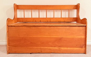 Vintage Deacon Style Pine Wood Storage Bench