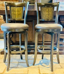 Pair Of Hillsdale Furniture Camille Dark Brown Counter Height Upholstered Swivel Bar Stools