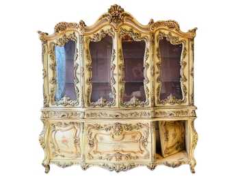 Stunning French Provincial Hand Painted Heavy Carved China Cabinet- READ
