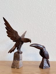Ironwood Carved Eagle And Perched Toucan