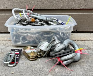 Assorted Tow Chains Hooks Shackles And Rigging Hardware Lot