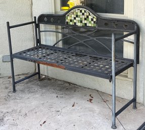Wrought Iron Bench With A Decorative Mosaic Tile Backrest