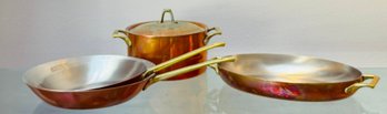Paul Rever Ware Copper Skillets, Oval Dish And Sauce Pan