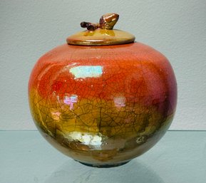 Signed Pottery Vase With A Glossy, Multicolored Glaze
