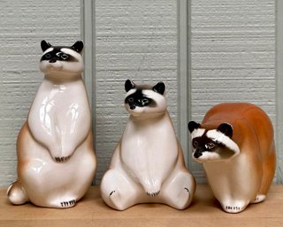 Trio Of Vintage Raccoon USSR Figurines