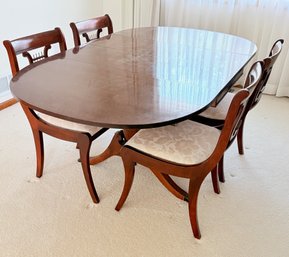 Vintage Regency Style Dining Table With 4 Harp Back Chairs And Leaf Extension