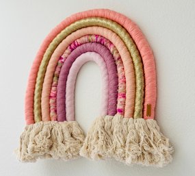 Fiber Art Wall Hanging 'Iron & Cub' Signature Chunky Rainbow. Handmade In Australia