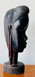 Vintage Hand-carved African Ebony Wood Bust Sculpture