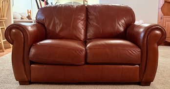 Lane Furniture Brown Leather Loveseat 2 Of 2