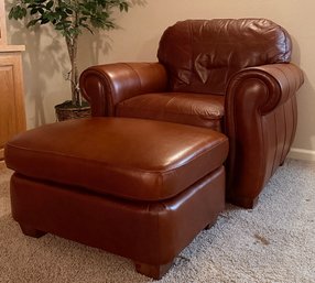 Lane Furniture Brown Leather Armchair And Ottoman