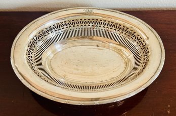 Vintage Sterling Silver Serving Bowl, Featuring A Pierced Filigree Border And Rope Detail