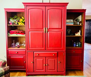 3 Piece Red Media Cabinet