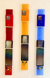 3 Glass Panels ' Energy Bars ' By Joyce Van Loben Sels