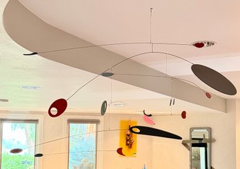 Mid Century Modern Kinetic Hanging Mobile Featuring Balanced Black And Red Organic Shapes