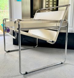 Marcel Breuer Wassily B3 Chair With A Tubular Steel Frame And Cream Leather Straps 1 Of 2