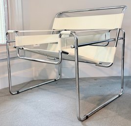 Marcel Breuer Wassily B3 Chair With A Tubular Steel Frame And Cream Leather Straps 2 Of 2