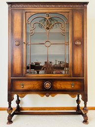 1920s Antique Jacobean Revival Walnut China Cabinet