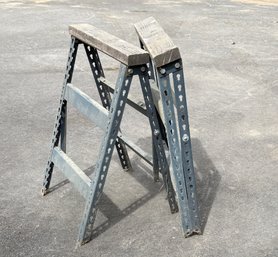 Pair Of Sturdy Metal Sawhorses