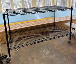 Low And Wide Metal Shelving Unit With Wheels