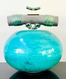 Raku Glazed Stoneware Studio Pottery Vessel By Robert Smith