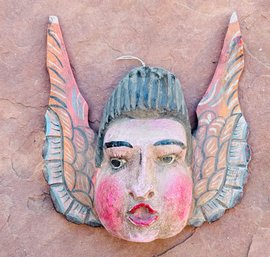 Hand-carved Wooden Angel Wall Hanging, Traditional Mexican Folk Art