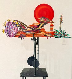 Kinetic Desert Scene Metal Sculpture RoadRunner Created By Artist Frederick Prescott, Signed