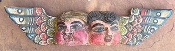 Vintage Mexican Folk Art Hand Carved Wooden Double Faced  Cacheton Wall Hanging