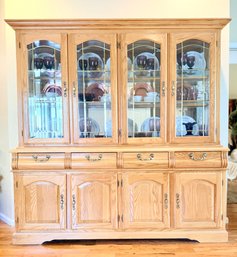 Traditional Two-piece Solid Oak China Cabinet