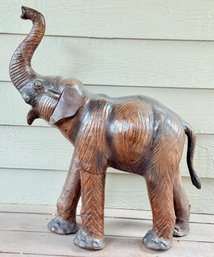 Vintage Brown Leather-wrapped Style Elephant Statue