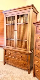 Two-piece Transitional Style Wooden Armoire With Various Linens