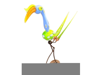 Whimsical Hand-blown Abstract Art Glass Bird Sculpture By Tom And Julie Bloyd