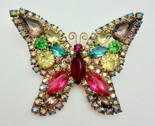 Vintage Multicolored Rhinestone Butterfly Brooch