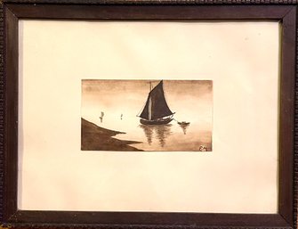 Vintage Sepia Toned Sailboat Framed Print