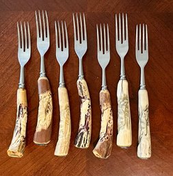Vintage German Carved Stag Horn Forks - Set Of 7