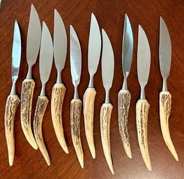 Vintage German Carved Stag Horn Knives - Set Of 10