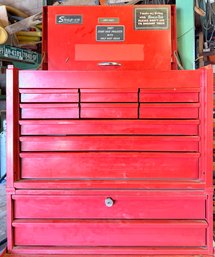 Snap On Red Metal Tool Chest With Various Hand Tools