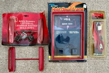 Automotive Battery Hold Down Frame & Battery Cable Accessories Lot