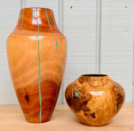 Authentic, Hand-turned African Sumac Wood Vessel With Natural Turquoise Inlay And Olive Wood Vessel By Eric Li