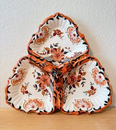 Vintage Trefoil Dish In Black & Orange