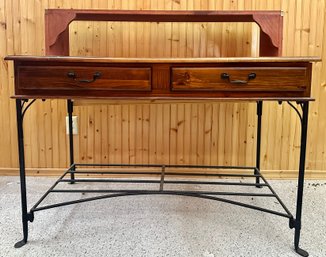 Rustic Wooden Console Table Or Desk With Metal Frame And Shelf