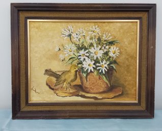 Van Neste Painting Oil Bird With Daises