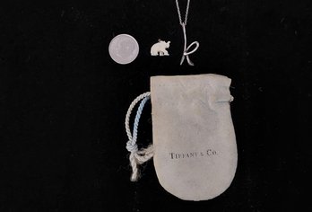 Tiffany 15' Sterling Silver Fine Chain Neclace Peretti 'k' With Elephant Charm