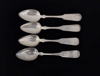 Nichols Set Of 4 Coin Silver Serving Spoons Monogrammed 134 Grams